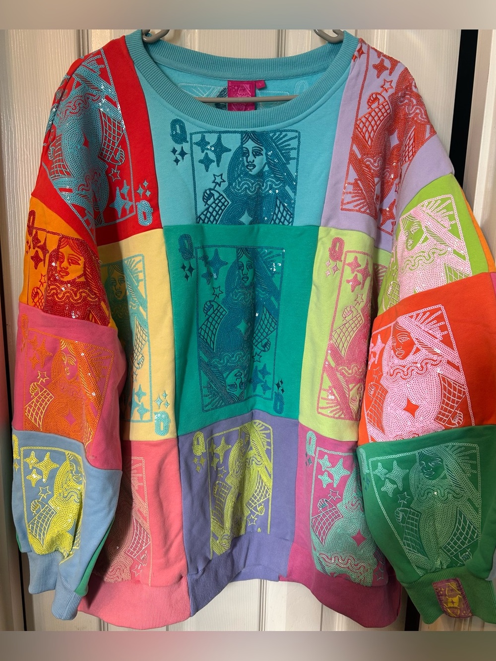 Queen of sparkles Colorblock Playing Card Patchwork Sweatshirt